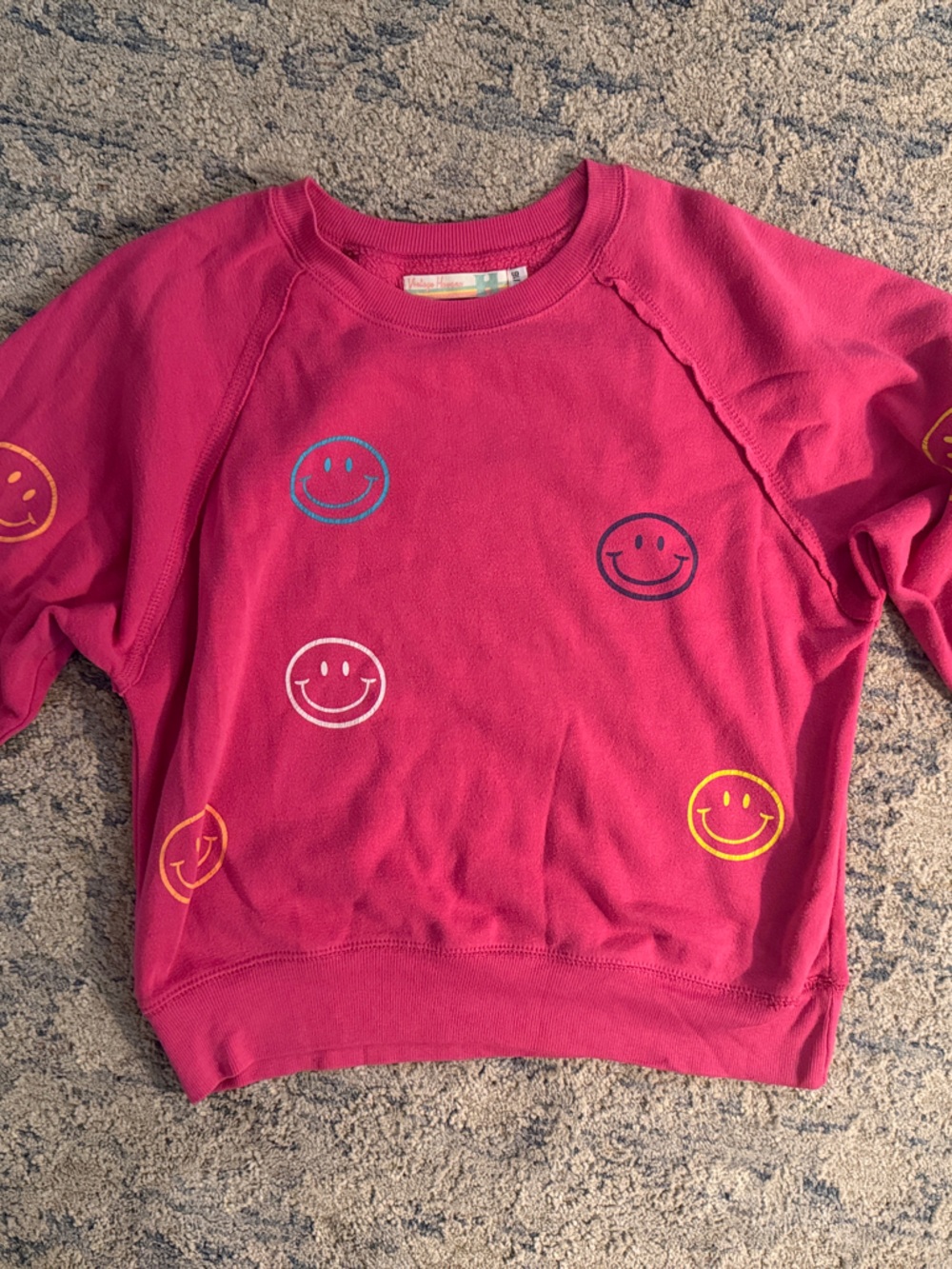 Vintage Havana Girls' Pink Smiley Patch Sweatshirt